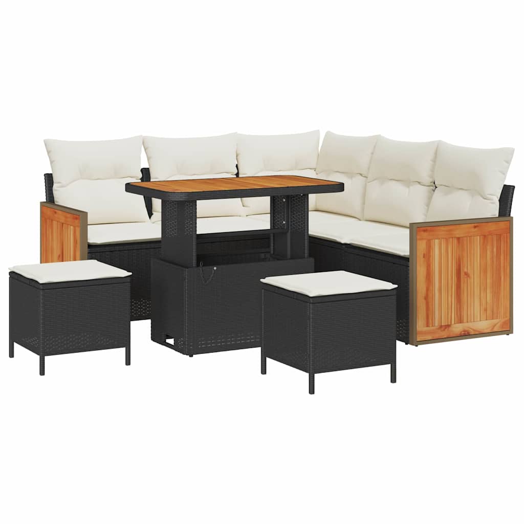 Garten-Sofa-Set 8 pcs Schwarz und Creme 90 x 55 x 71 cm